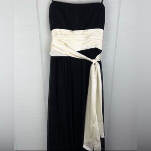 BCBG MAXAZRIA Black Silk Chiffon Maxi Formal Strapless 90s Dress White Satin Tie